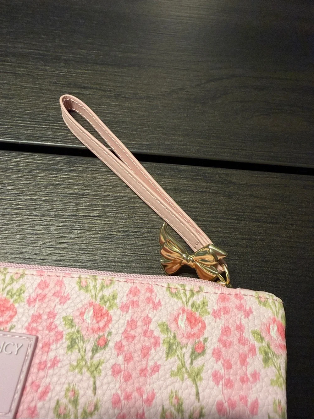 LoveShackFancy x Yoobi Floral Wristlet Pouch Makeup Bag Strawberry Macaroon